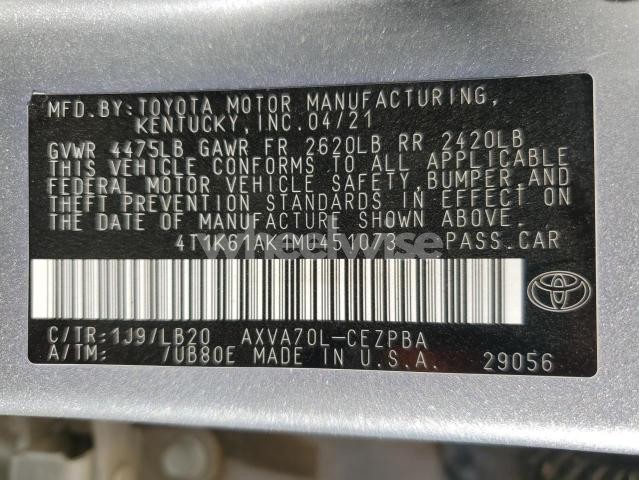 Photo 9 of 2021 TOYOTA CAMRY XSE (VIN 4T1K61AK1MU451073)