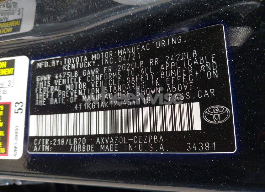 Photo 9 of 2021 Toyota Camry XSE (VIN 4T1K61AK1MU454118)