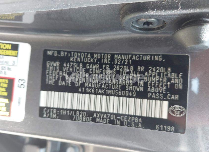 Photo 9 of 2021 Toyota Camry XSE (VIN 4T1K61AK1MU560049)