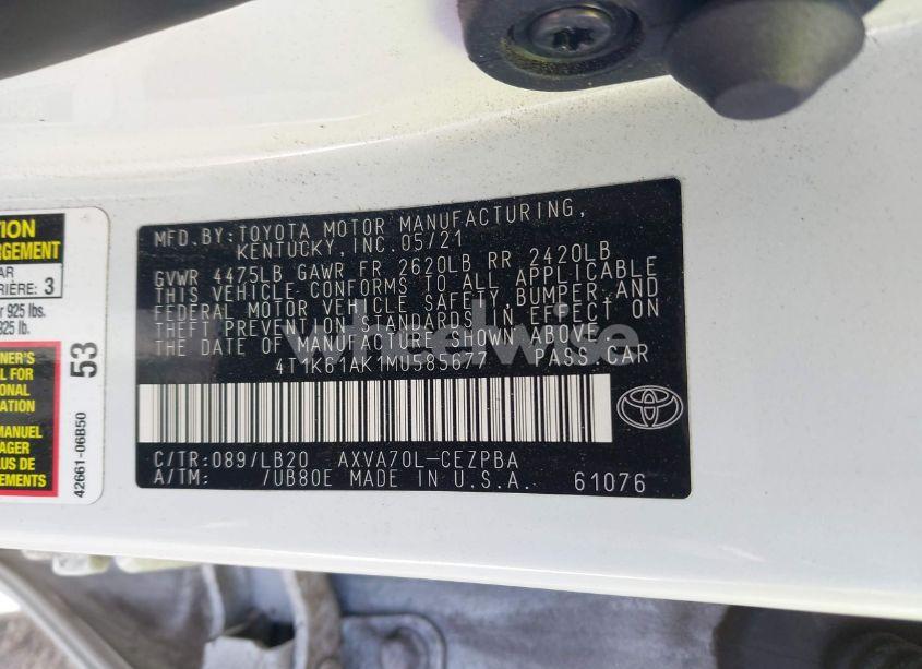 Photo 9 of 2021 Toyota Camry XSE (VIN 4T1K61AK1MU585677)