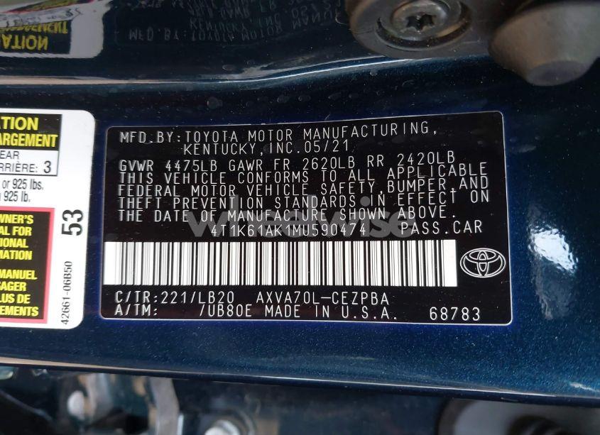 Photo 9 of 2021 Toyota Camry XSE (VIN 4T1K61AK1MU590474)