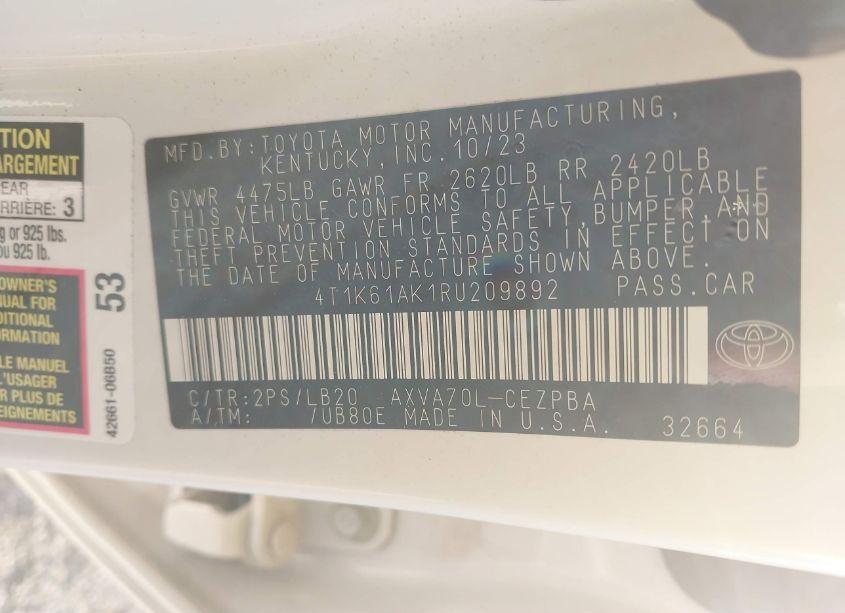 Photo 9 of 2024 Toyota Camry XSE (VIN 4T1K61AK1RU209892)