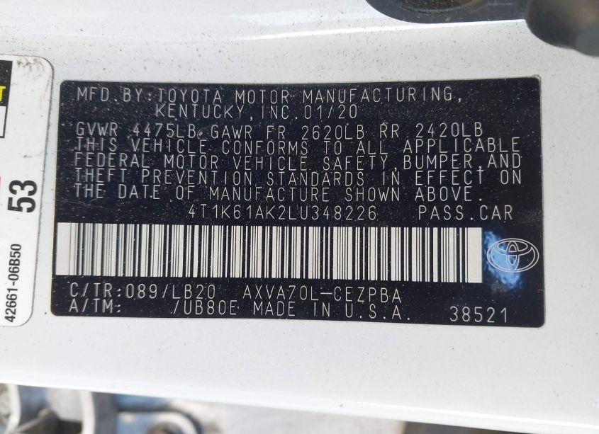 Photo 9 of 2020 Toyota Camry XSE (VIN 4T1K61AK2LU348226)