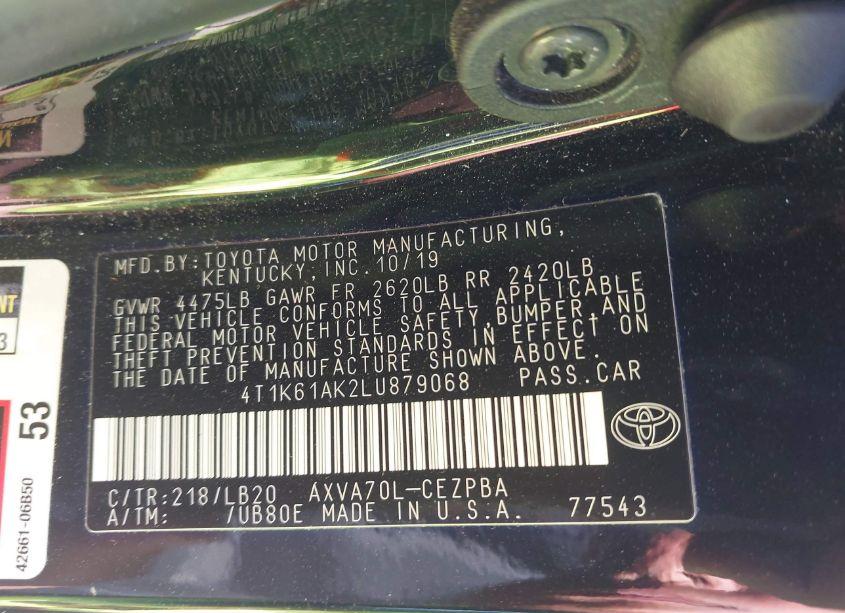 Photo 9 of 2020 Toyota Camry XSE (VIN 4T1K61AK2LU879068)