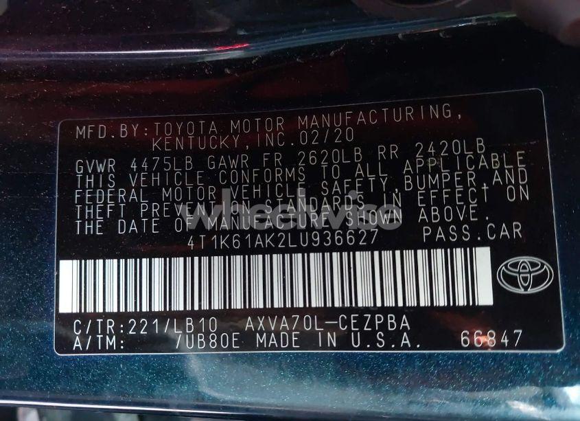 Photo 9 of 2020 Toyota Camry XSE (VIN 4T1K61AK2LU936627)