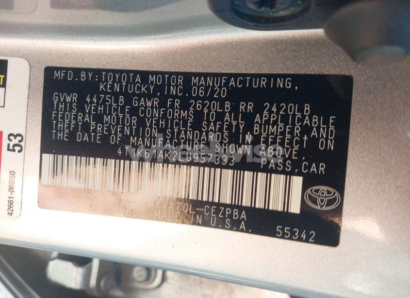 Photo 9 of 2020 Toyota Camry XSE (VIN 4T1K61AK2LU957333)