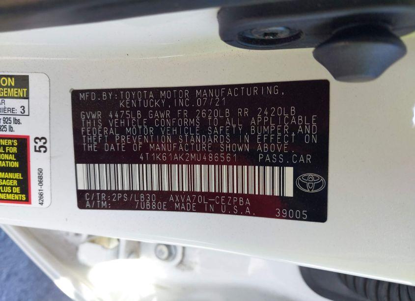Photo 9 of 2021 Toyota Camry XSE (VIN 4T1K61AK2MU486561)