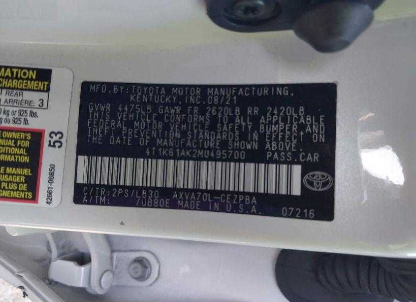 Photo 9 of 2021 Toyota Camry XSE (VIN 4T1K61AK2MU495700)