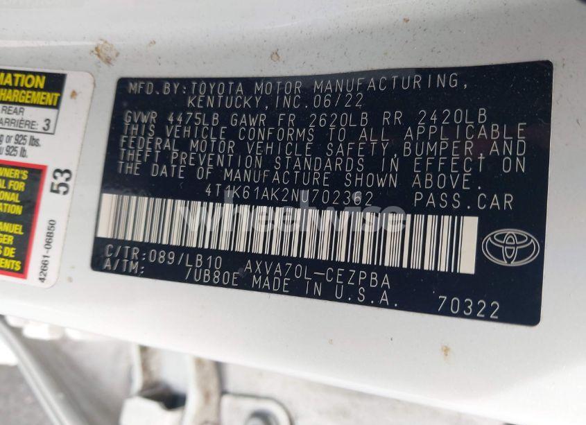 Photo 9 of 2022 Toyota Camry XSE (VIN 4T1K61AK2NU702362)