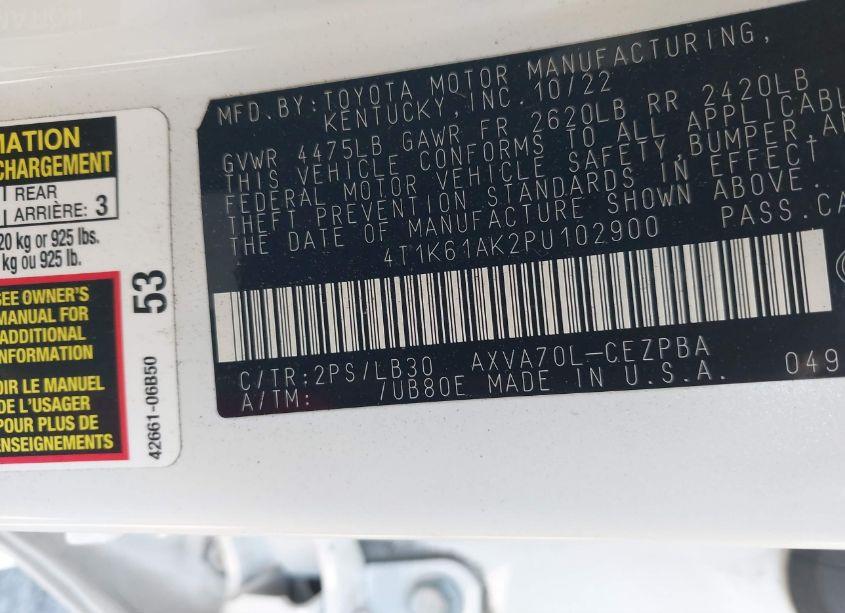 Photo 9 of 2023 Toyota Camry XSE (VIN 4T1K61AK2PU102900)