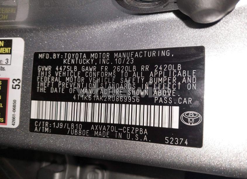 Photo 9 of 2024 Toyota Camry XSE (VIN 4T1K61AK2RU869956)