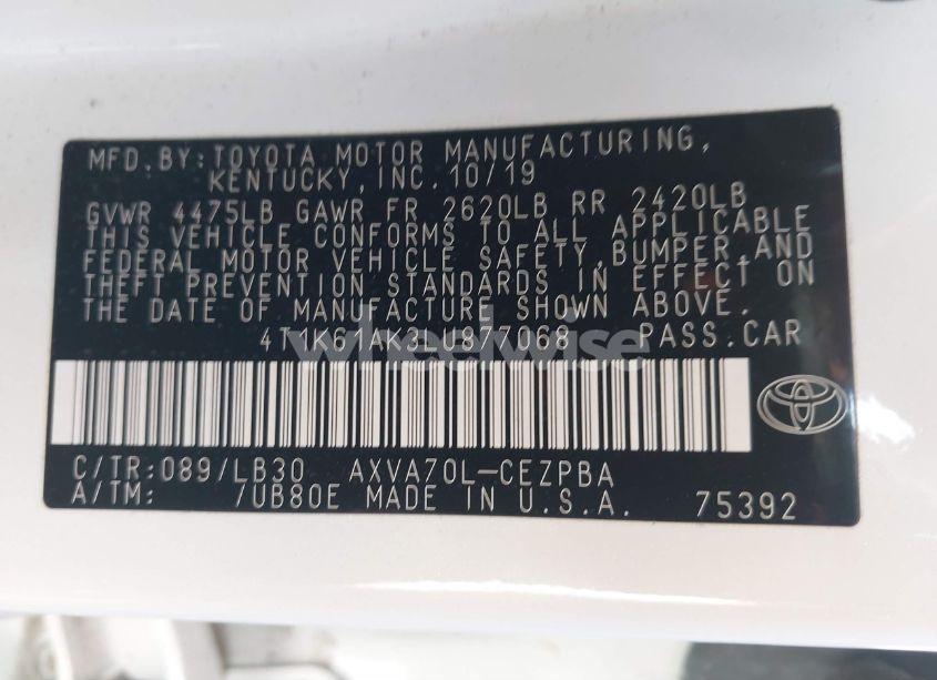 Photo 9 of 2020 Toyota Camry XSE (VIN 4T1K61AK3LU877068)