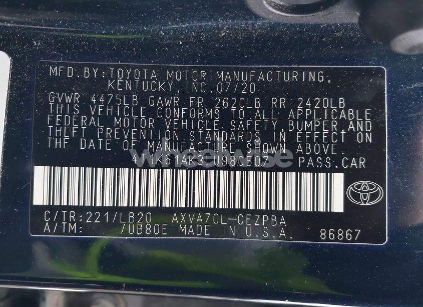 Photo 9 of 2020 Toyota Camry XSE (VIN 4T1K61AK3LU980507)