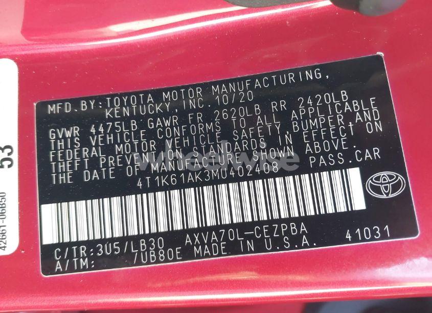 Photo 9 of 2021 Toyota Camry XSE (VIN 4T1K61AK3MU402408)