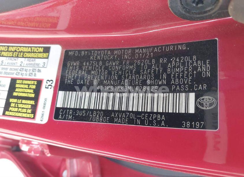 Photo 9 of 2021 Toyota Camry XSE (VIN 4T1K61AK3MU428426)