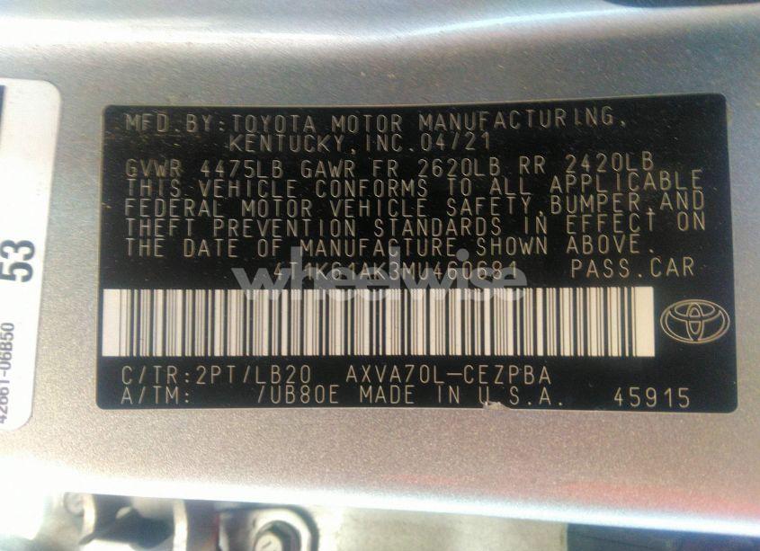 Photo 9 of 2021 Toyota Camry XSE (VIN 4T1K61AK3MU460681)