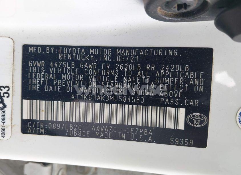 Photo 9 of 2021 Toyota Camry XSE (VIN 4T1K61AK3MU584563)