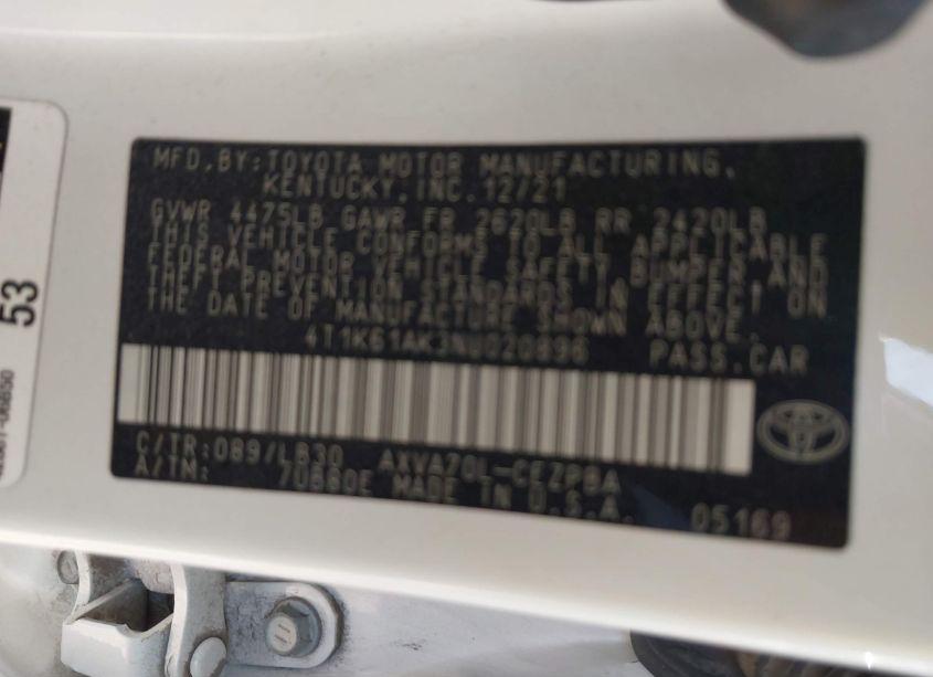 Photo 9 of 2022 Toyota Camry XSE (VIN 4T1K61AK3NU020896)