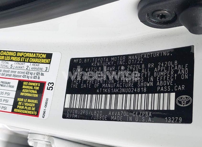 Photo 9 of 2022 Toyota Camry XSE (VIN 4T1K61AK3NU024818)