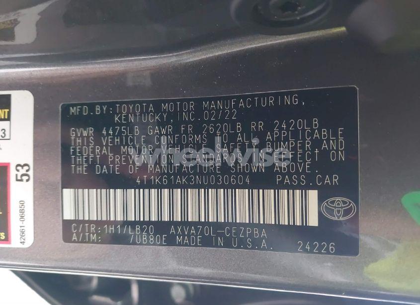 Photo 9 of 2022 Toyota Camry XSE (VIN 4T1K61AK3NU030604)