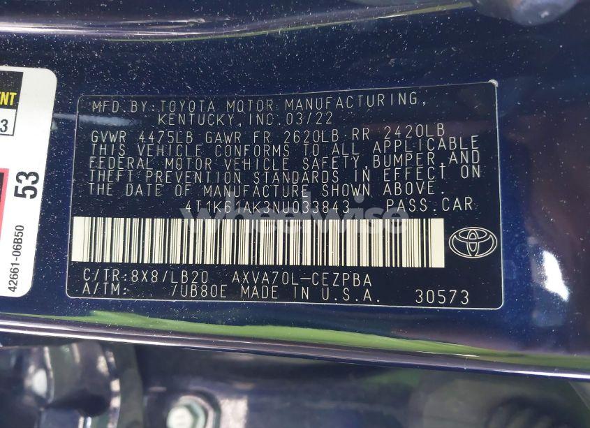 Photo 9 of 2022 Toyota Camry XSE (VIN 4T1K61AK3NU033843)