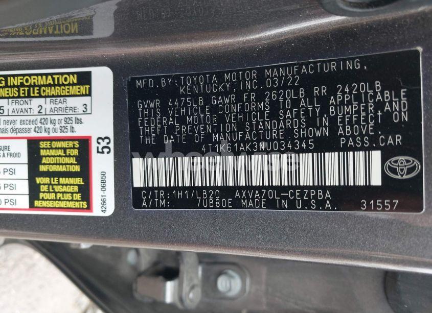 Photo 9 of 2022 Toyota Camry XSE (VIN 4T1K61AK3NU034345)