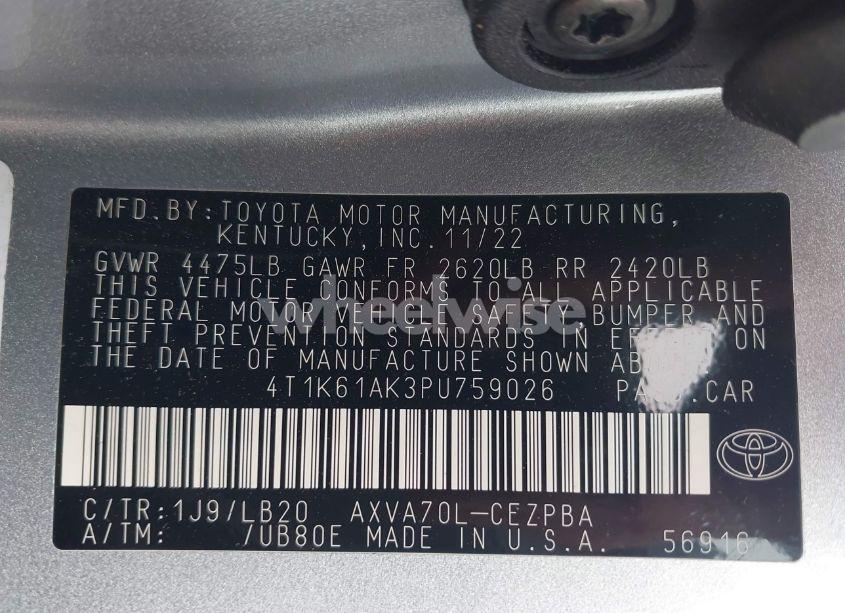 Photo 9 of 2023 Toyota Camry XSE (VIN 4T1K61AK3PU759026)