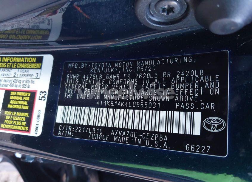 Photo 9 of 2020 Toyota Camry XSE (VIN 4T1K61AK4LU965031)