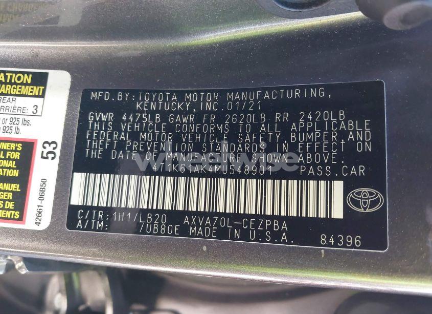 Photo 9 of 2021 Toyota Camry XSE (VIN 4T1K61AK4MU548901)
