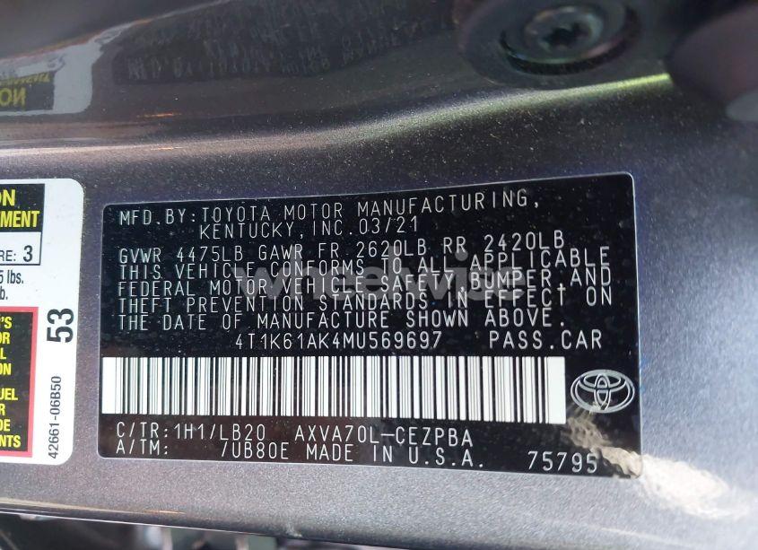Photo 9 of 2021 Toyota Camry XSE (VIN 4T1K61AK4MU569697)