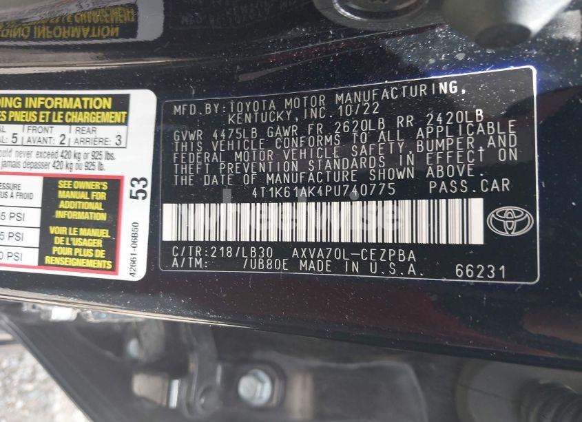 Photo 9 of 2023 Toyota Camry XSE (VIN 4T1K61AK4PU740775)