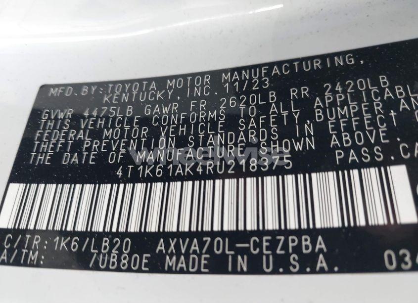 Photo 9 of 2024 Toyota Camry XSE (VIN 4T1K61AK4RU218375)