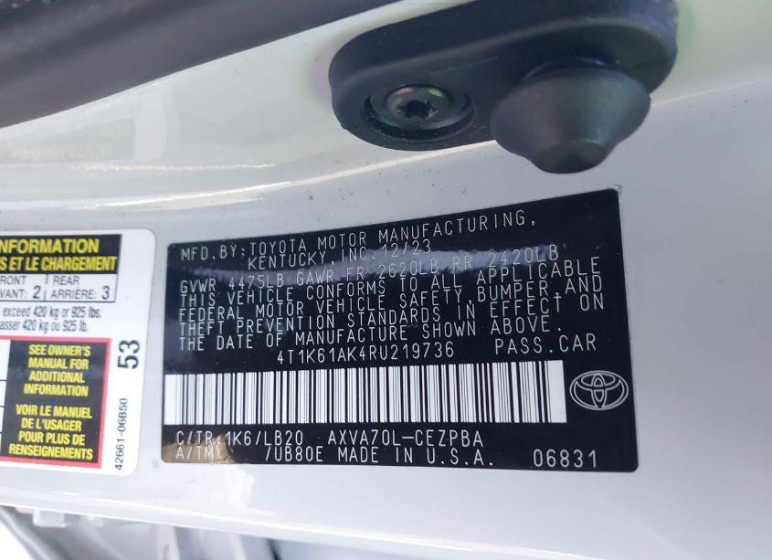 Photo 9 of 2024 Toyota Camry XSE (VIN 4T1K61AK4RU219736)