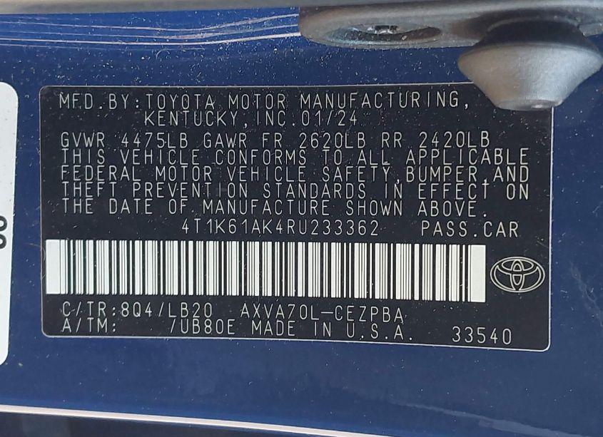 Photo 9 of 2024 Toyota Camry XSE (VIN 4T1K61AK4RU233362)