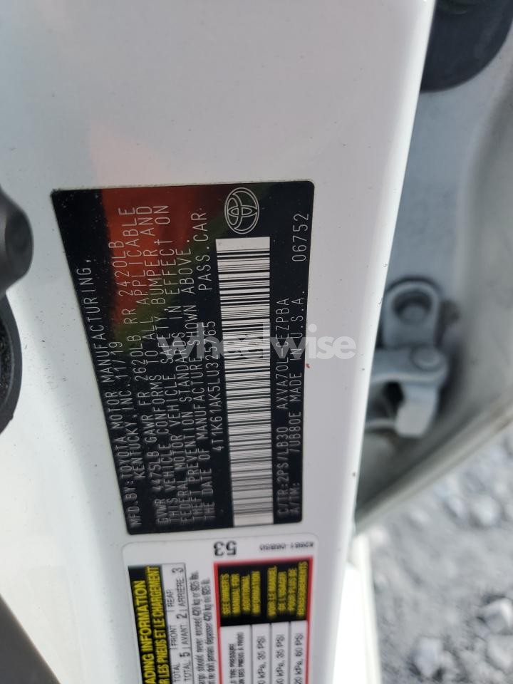 Photo 12 of 2020 TOYOTA CAMRY XSE (VIN 4T1K61AK5LU325765)