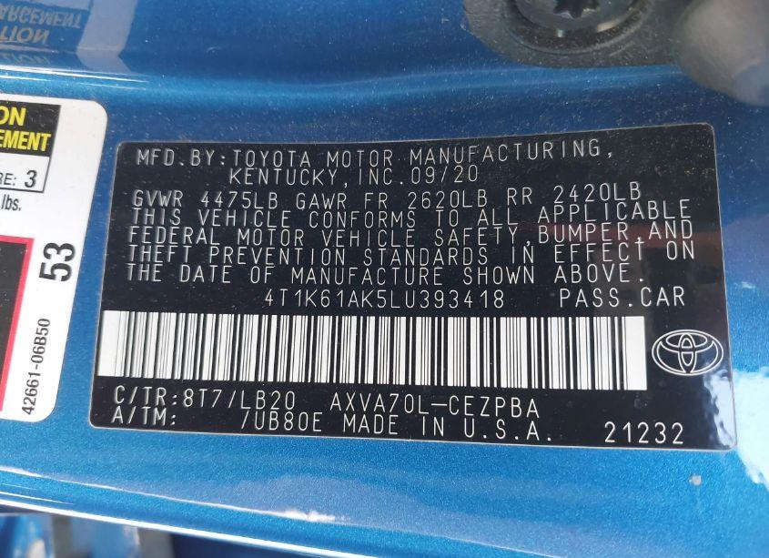 Photo 9 of 2020 Toyota Camry XSE (VIN 4T1K61AK5LU393418)