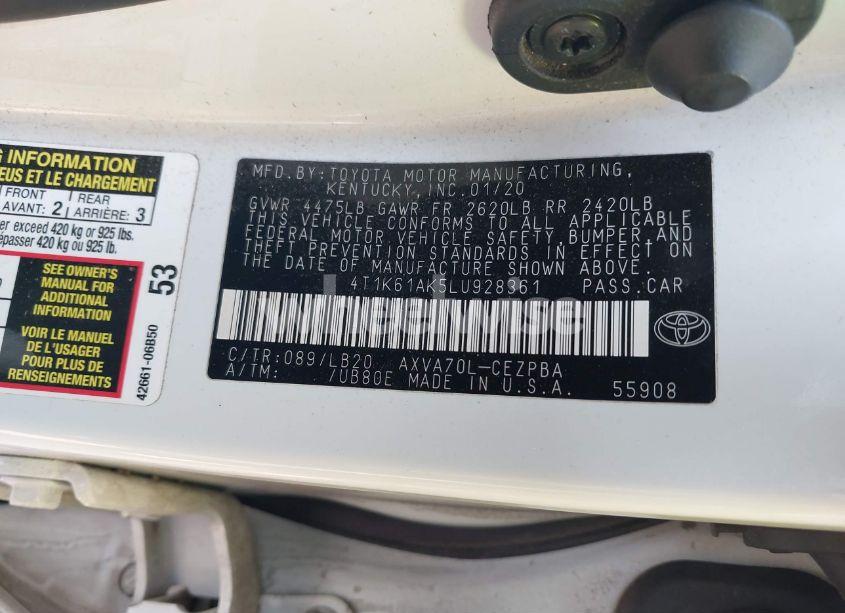 Photo 9 of 2020 Toyota Camry XSE (VIN 4T1K61AK5LU928361)