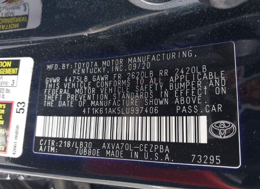 Photo 9 of 2020 Toyota Camry XSE (VIN 4T1K61AK5LU997406)