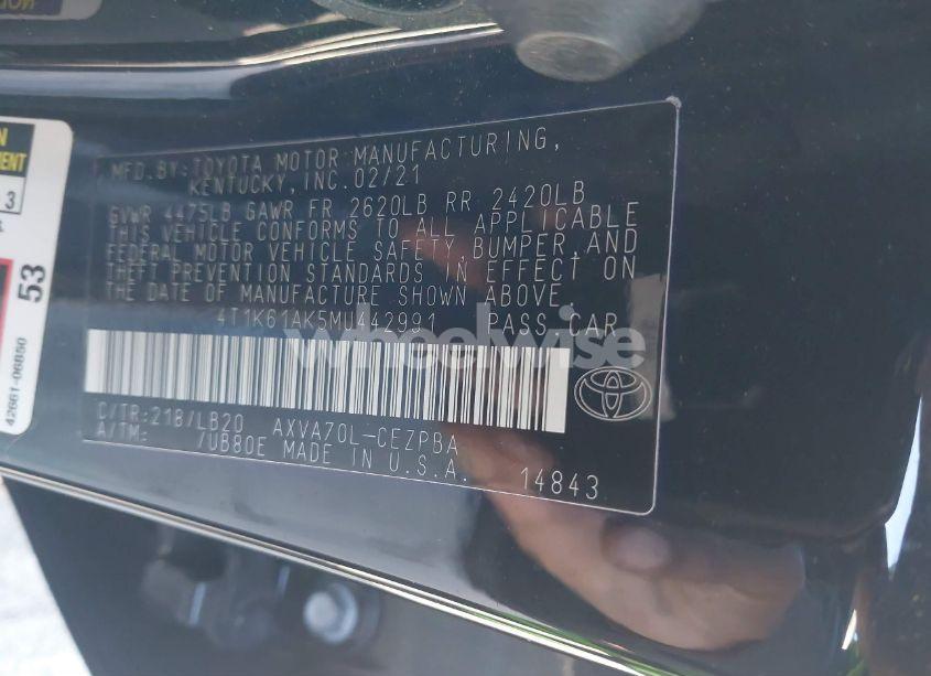 Photo 9 of 2021 Toyota Camry XSE (VIN 4T1K61AK5MU442991)