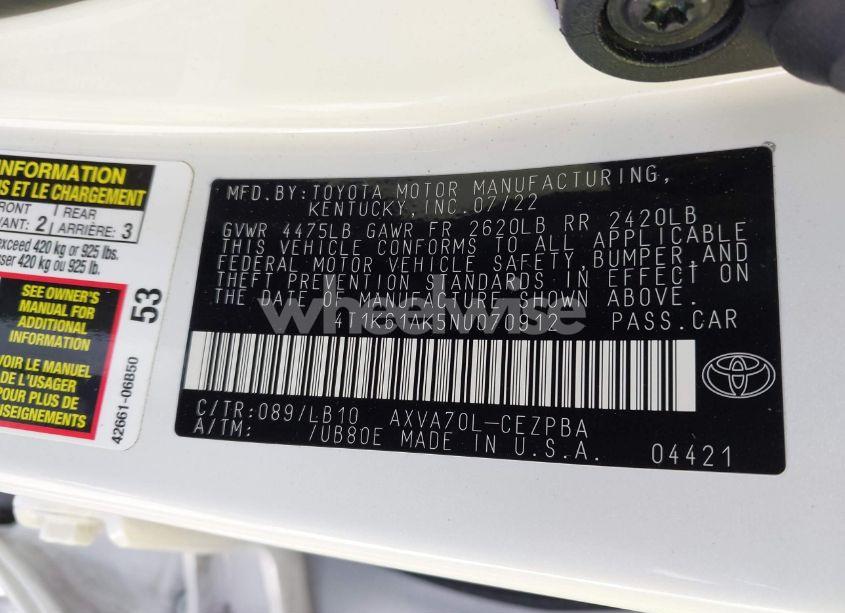 Photo 9 of 2022 Toyota Camry XSE (VIN 4T1K61AK5NU070912)