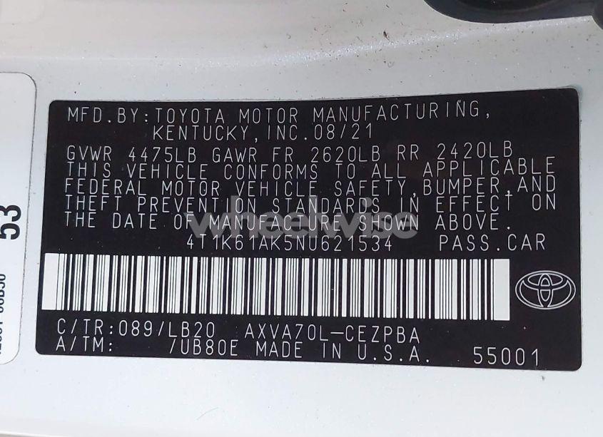 Photo 9 of 2022 Toyota Camry XSE (VIN 4T1K61AK5NU621534)