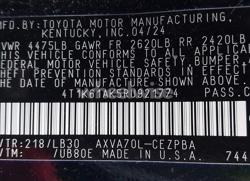 Photo 9 of 2024 Toyota Camry XSE (VIN 4T1K61AK5RU921774)