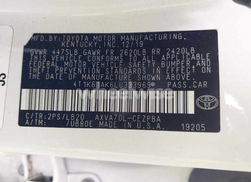 Photo 9 of 2020 Toyota Camry XSE (VIN 4T1K61AK6LU333969)