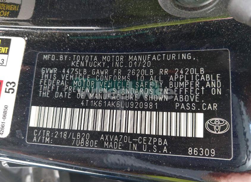Photo 9 of 2020 Toyota Camry XSE (VIN 4T1K61AK6LU920981)