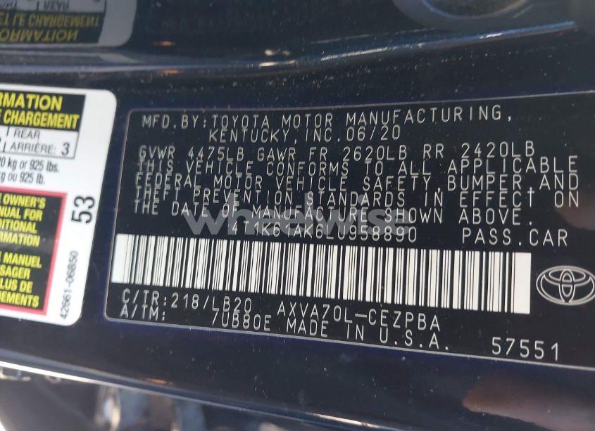 Photo 9 of 2020 Toyota Camry XSE (VIN 4T1K61AK6LU958890)