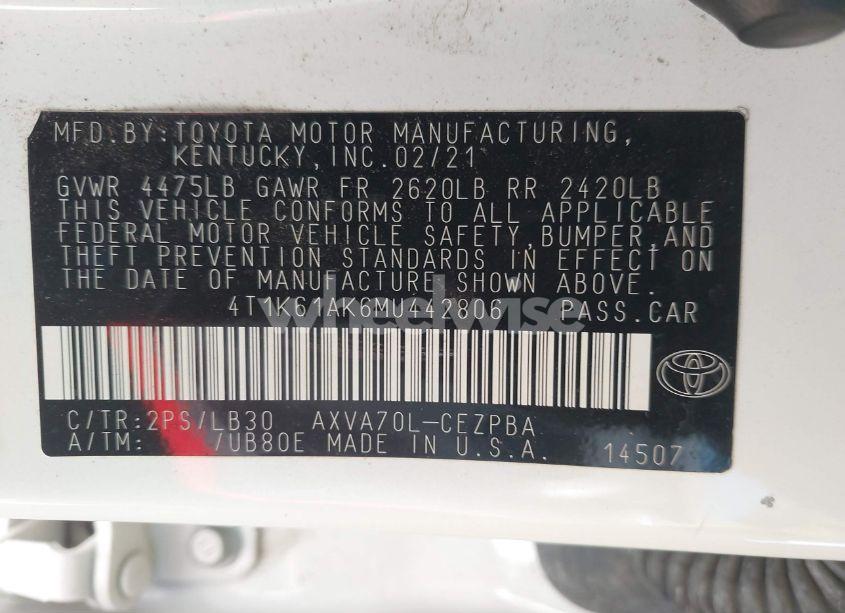 Photo 9 of 2021 Toyota Camry XSE (VIN 4T1K61AK6MU442806)