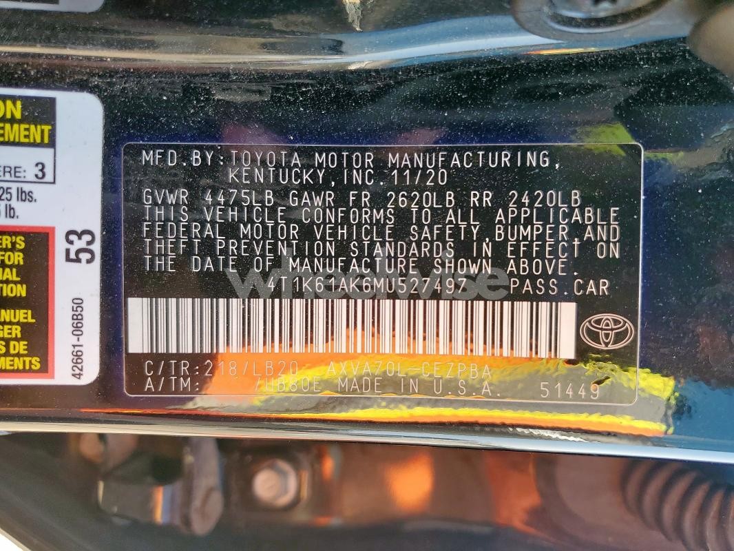 Photo 10 of 2021 TOYOTA CAMRY XSE (VIN 4T1K61AK6MU527497)