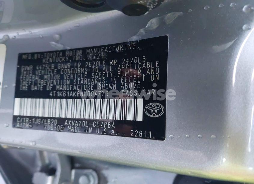 Photo 9 of 2022 Toyota Camry XSE (VIN 4T1K61AK6NU004773)