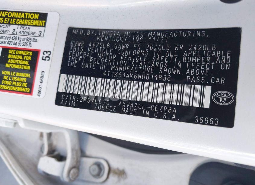 Photo 9 of 2022 Toyota Camry XSE (VIN 4T1K61AK6NU011836)