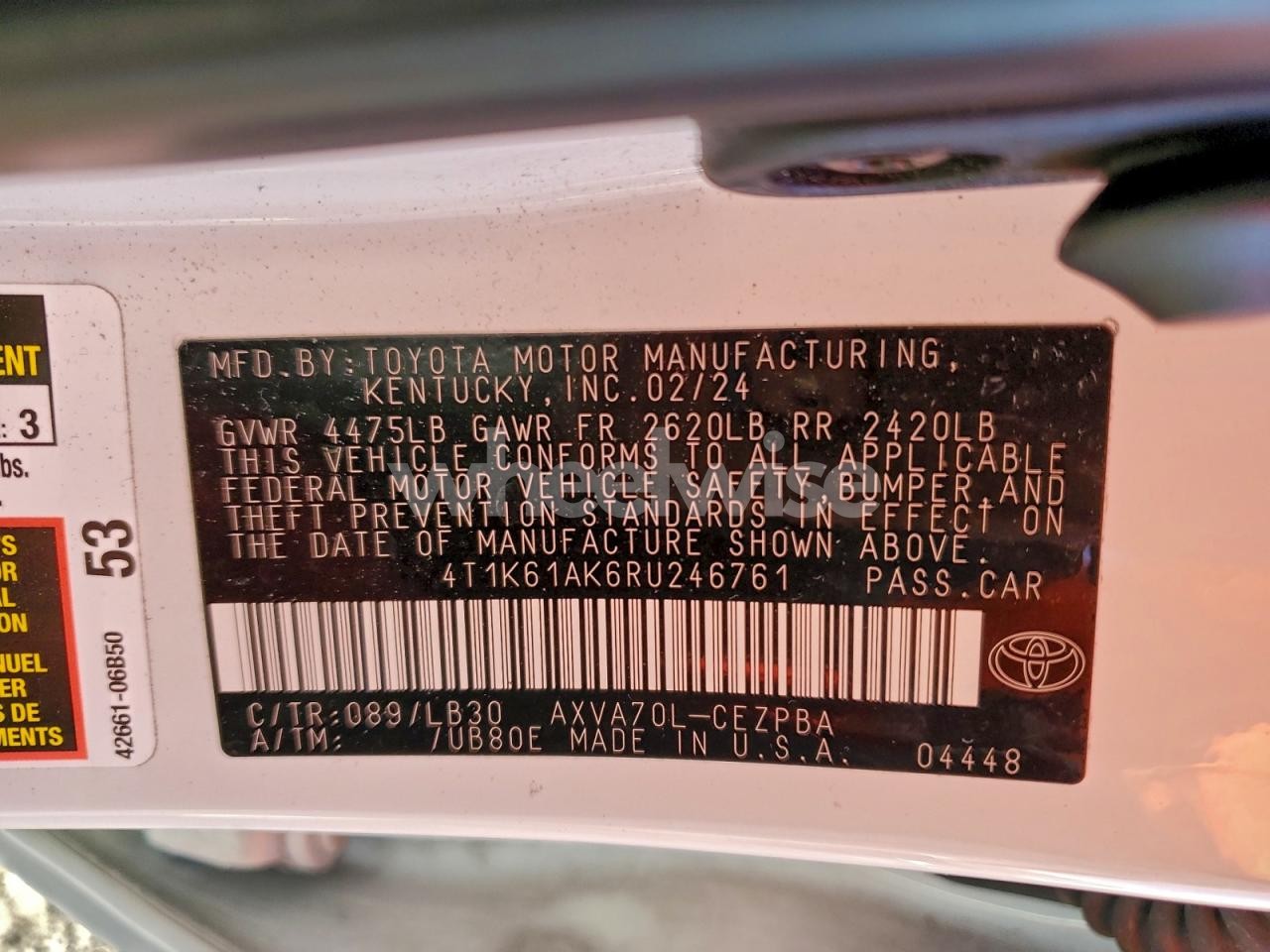 Photo 13 of 2024 TOYOTA CAMRY XSE (VIN 4T1K61AK6RU246761)
